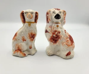 Antikes Paar Staffordshire Spaniel Hunde klein rot weiß Porzellan - Bild 1 von 14