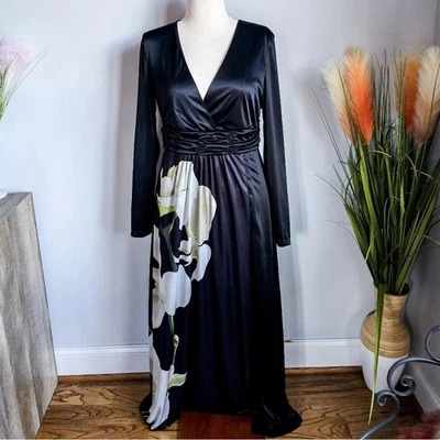 Altuzarra x Target, New, Black Floral Satin Surplice Maxi Dress, Size Large - Image 1 of 4