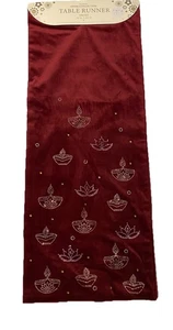 Corredor de mesa Envogue lentejuelas terciopelo rojo 16x80 pulgadas Diwali NUEVO - Imagen 1 de 6