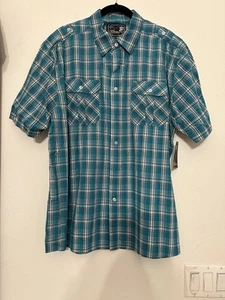 Elixir Mens button down Blue Plaid short sleeve shirt size large - Picture 1 of 8