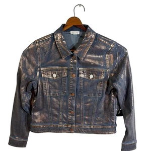 NWT Tribal Rose Gold Blue Denim Jacket Women's Size Small S - Picture 1 of 9