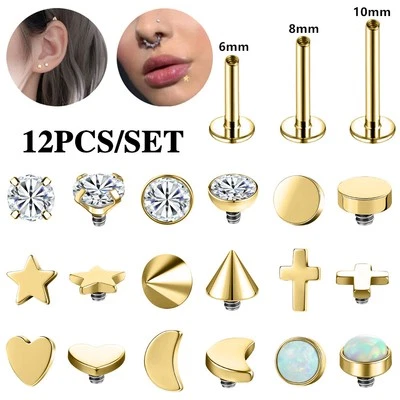 18G Stainless Steel Labret Lip Stud Zircon Nose Stud Helix Piercing Earrings - Image 1 of 4