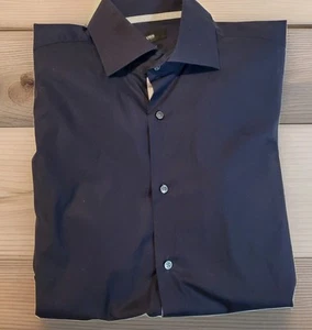 Hugo Boss Dress Shirt Mens Black Cotton Ribbed French Cuff Button Up - 41 16 - Picture 1 of 8