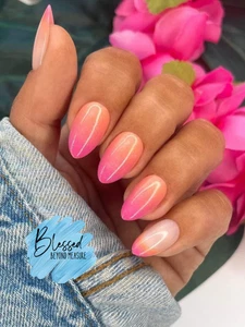 Prensa de álamo rojo en uñas ~ Mana Wahine, Evalani ~ Almendra ~ Ombre rosa y naranja - Imagen 1 de 3