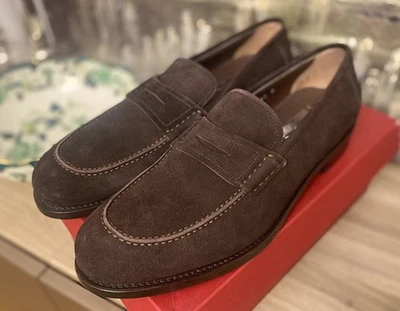 Salvatore Ferragamo TRAMEZZA Men's Suede Brown Penny Loafer LORIS Shoe 11D $1490 - Image 1 of 4