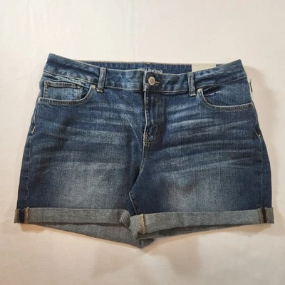 Maurices Womens Jean Shorts 16 Mid Rise 5" Inseam Cuffed Med Wash Whiskers NWT - Image 1 of 4