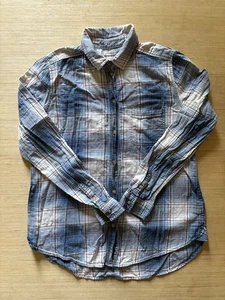 American Eagle Boyfriend Fit Flannel Shirt Women’s Size Medium Blue Plaid Cotton - Picture 1 of 9