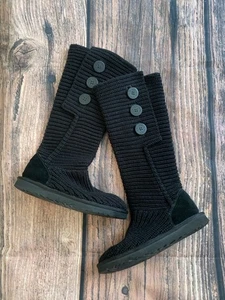Ugg Tall Boots Women’s 7 Black Classic Cardy Chunky Sweater Knot Boot - Picture 1 of 20