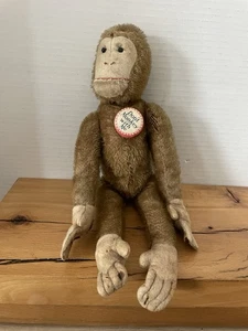 Seltener Affe Mohair Plüsch 30er Jahre England mit Humor Pin "Don't Monkey w Me" - Bild 1 von 20