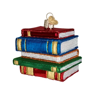 Pila de libros de biblioteca vidrio soplado árbol adorno por Old World Christmas - Imagen 1 de 4
