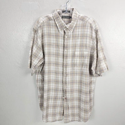 Daniel Cremieux Linen Blend Button Down Shirt Men L Large Short Sleeve Pocket - Image 1 of 4