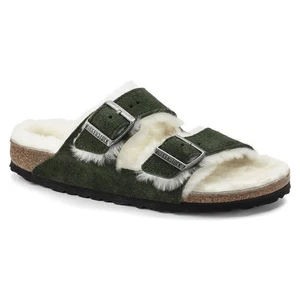 Birkenstock Arizona Shearling Suede Leather Mt V Green Sandal US10 EU43 1021585 - Picture 1 of 5