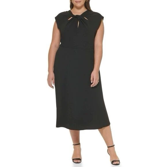 DKNY 16W Women’s Dress Cap Sleeve Black Scuba Crepe Plus Size 16 - Image 1 of 4
