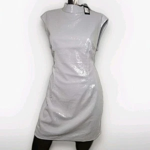 PrettyLittleThing Tall Silver Sequin Mini Dress Women’s 10 NWT Party Cocktail - Picture 1 of 8