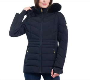 Michael Kors Women's Faux Fur Hooded Puffer Jacket Black - BRAND NEW W/TAG - Picture 1 of 2