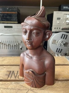 VINTAGE MALE KLUNGKUNG BALI HARD WOOD CARVED BUST  TIKI 9” TALL - Picture 1 of 16