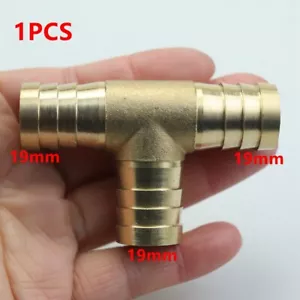 1PC Tee3 Way 3/4"19mm Brass Hose Barb Fitting Pipe Tubing Splicer Fuel Water Gas - Picture 1 of 7