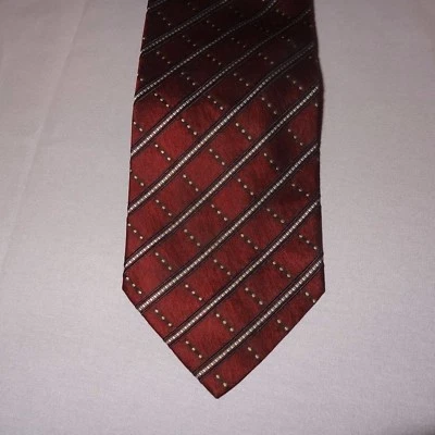 Red Gray Geometric Striped Tie Necktie 59" Dani Moda Maschile All Silk  - Image 1 of 4