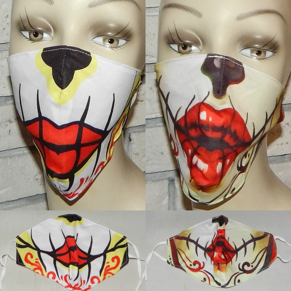 LOT OF 2 SKELETON SKULL LIPS SUGAR WASHABLE COTTON ADJUSTABLE FACE MASK INDIANA - Image 1 of 1