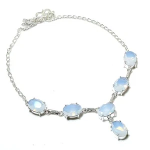 Milky Opal Gemstone Necklace Adjustable Chain Oval Shape Handmade Jewelry 18" - Picture 1 of 8