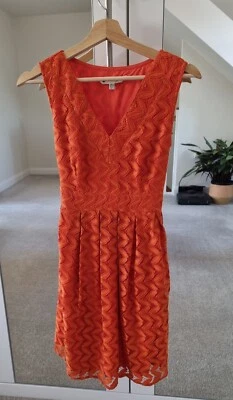 Yumi Fit &Flare Orange Lace Dress Size 8 S Sleevless Pleated Belted Above Knees - Image 1 of 4