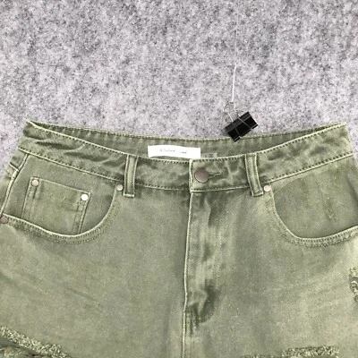 Mustard Seed Shorts Womens Sz L Green Denim Destroyed Cuffed Cut Off Heavyweight - Image 1 of 4