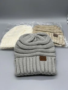 CC Beanie Neu Damen Strick Slouchy Dicke Mütze Mütze Unisex Unifarben 3 Stück - Bild 1 von 5