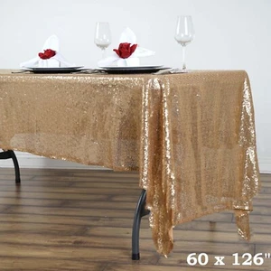 60x126" Gold SEQUIN RECTANGLE TABLECLOTH Sparkly Wedding Party Catering Linens - Picture 1 of 4