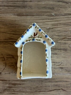 Bird House Wall Pocket Blues and Greens and Whites Unmarked - Image 1 of 3