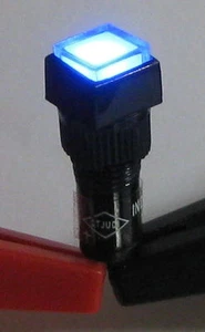 Panel Mount Square LED Indicator - Blue - 8 mm Lens Plastic Case - 3 to 12 V DC - Picture 1 of 5