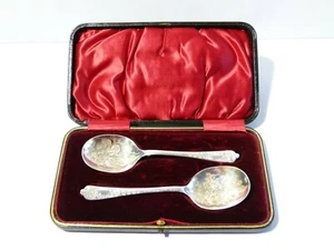 Antiguo par de cucharas talladas de corte brillante 1897, bautizo - Imagen 1 de 11