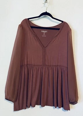 Torrid Top Womens 3X Pink Babydoll Super Soft Jersey Knit Chiffon Sleeve Boho - Image 1 of 4