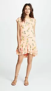 JOIE Blush Sand Pink Floral Print Tiered Ruffle Silk Shift Tunic Dress L = 10 - Picture 1 of 12