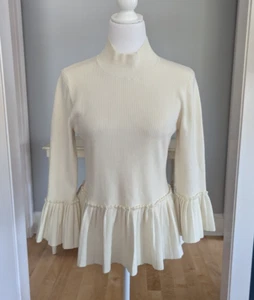 Ted Baker Lislie Pleated Ribbed Peplum Sweater Ivory Size 4 - Picture 1 of 10