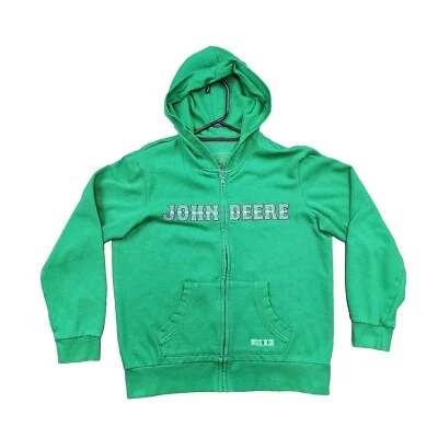 Sudadera con capucha John Deere para mujer mediana con logotipo de estrás verde cremallera completa Foto 1 de 4