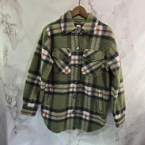 Radici Camicia Giacca Donna Piccola Lana Verde Plaid Bottoni Shacket Oversize - Foto 1 di 11