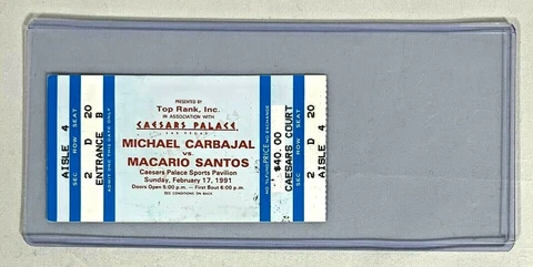 Michael Carbajal vs Macario Santos Ticket stub w/ Hard Plastic Holder BOXING Cover