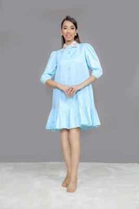 Vestido para mujer línea A con cuello Peter Pan y lentejuelas bordadas a mano - Imagen 1 de 3