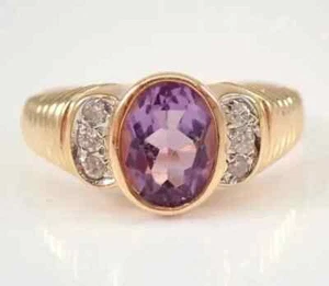 2Ct Oval Cut Lab Created Purple Amethyst Engagement Ring 14K Yellow Gold Plated - Picture 1 of 6