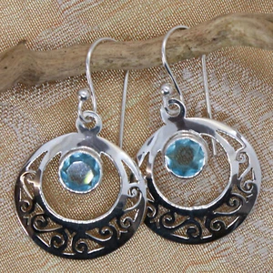Blautopas Ohrringe Silber 925 Ohrhänger 35mm Hell Blau Cutstone 5mm filigran - Bild 1 von 4