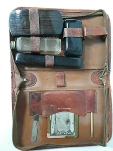 Antique Leather Case Vanity Travel Set Art Deco Brush, Tooth Brush, etc. - Picture 1 of 12