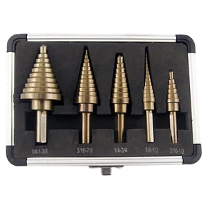 Segomo Tools 5 Piece SAE Multiple Hole 50 Sizes HSS Step Drill Bit Set - Imagen 1 de 6
