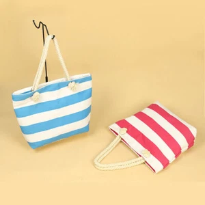 Beach Tote Shoulder Summer Shopping Bag Canvas Bag Large Holiday Stripe Pattern - Picture 1 of 29