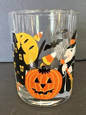 Culver Halloween Tumbler Glass With Witches, Ghosts, Black Cat, Bats & Spiders - Image 1 of 4
