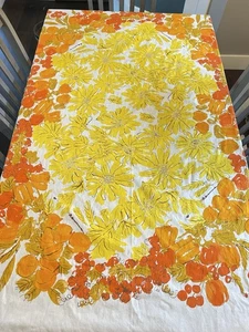 Vintage Vera Neumann Retro Mod MCM Yellow Orange Cotton Tablecloth Large 67 x 51 - Picture 1 of 4