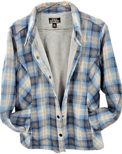 Noble Outfitters Women's XL Shirt Jacket Blue Plaid Flannel Sherpa Inside - Picture 1 of 7