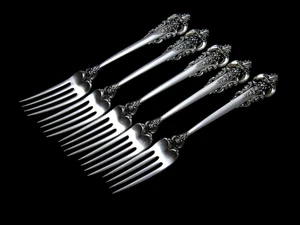 ❤️ GRANDE BAROQUE WALLACE STERLING DINNER FORK 7 ½”- 5PC SET - Picture 1 of 6