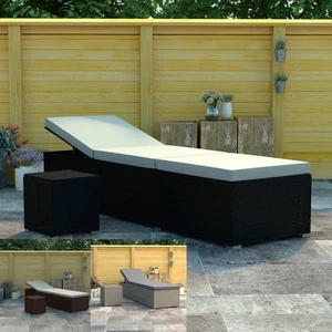 Sonnenliege mit Auflage & Teetisch Gartenliege Liegestuhl Relaxliege Rattan Neu - Bild 1 von 28