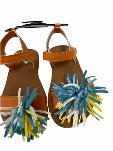 Sandalias Pom-Pom para Niñas Correa Naranja Borlas Multicolor Talla 7 - Imagen 1 de 3