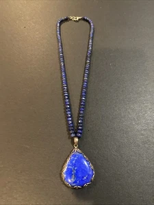 Vintage Sterling Silver 925 Lapis Bead Pendant Necklace - Picture 1 of 10
